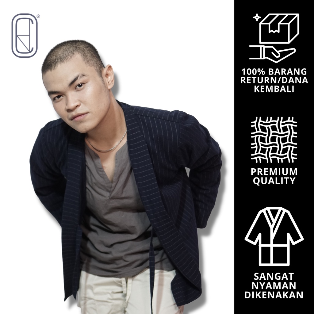 Kimono Pria Lengan Panjang | Kimono Outer Pria | Cardigan Pria | Kimono Jepang NAVY