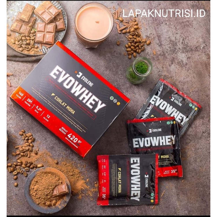 EVOLENE, EVOWHEY, WHEY PROTEIN 12shaset, COKLAT MOKA