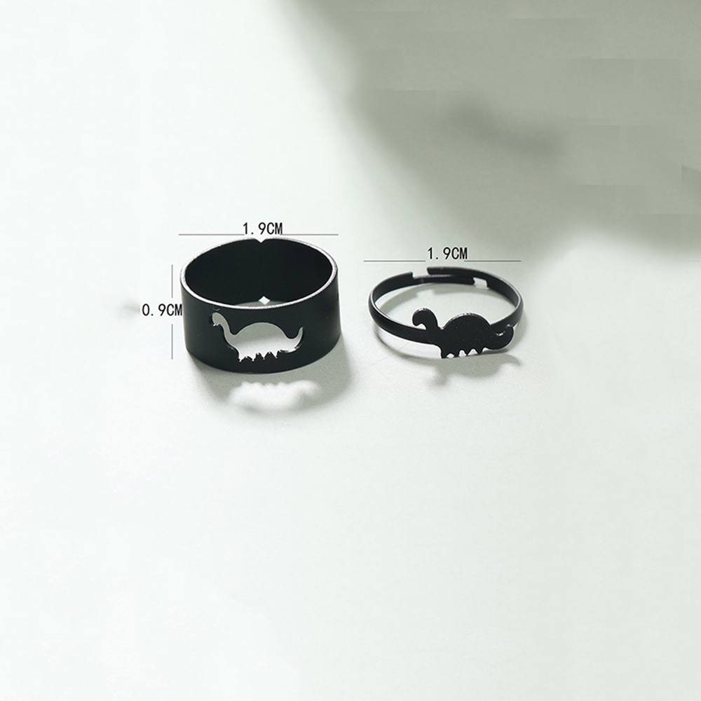 2pcs / Set Cincin Model Terbuka Desain Hewan Dinosaurus Warna Hitam Gaya Punk Gothic Vintage Untuk Pasangan