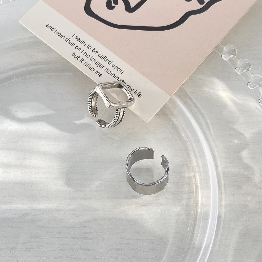 Mxbeauty Wanita Pembukaan Cincin Elegan 2Pcs/set Tidak Teratur Warna Perak Kepribadian Temperamen Geometris
