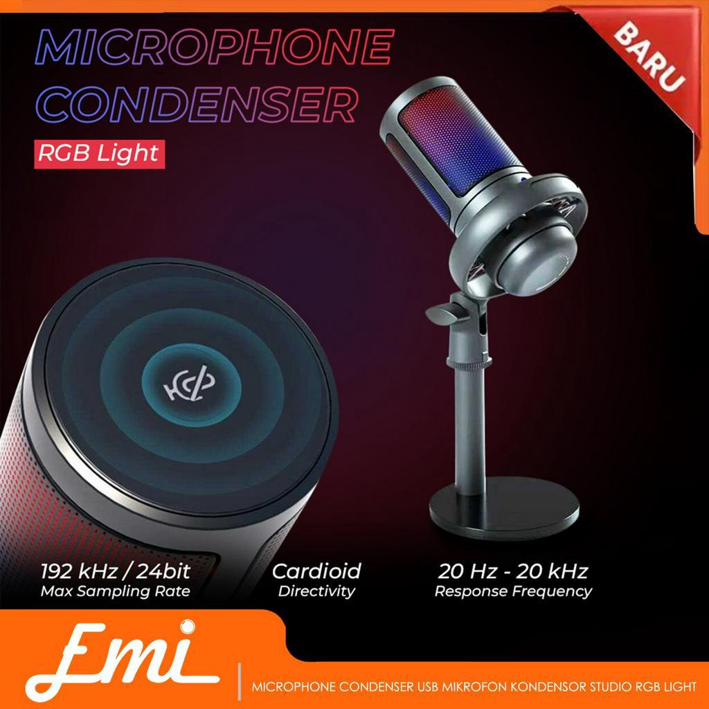 Microphone Condenser USB Mikrofon Kondensor Studio RGB Light ANC Fitur