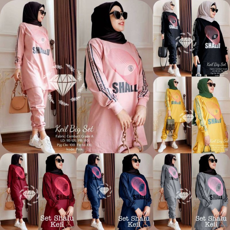 SET SHALU KEIL SETELAN CELANA TUNIK FASHION BABYTERRY JUMBO BIGSIZE MR ADA VIDEO REAL PICT