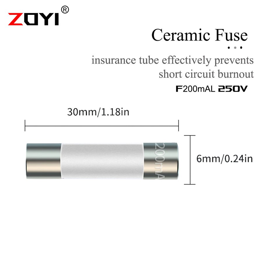 Zoyi Fuse Keramik Fuse For Multimeter Instrument 200mA 6mm x 20mm 250V