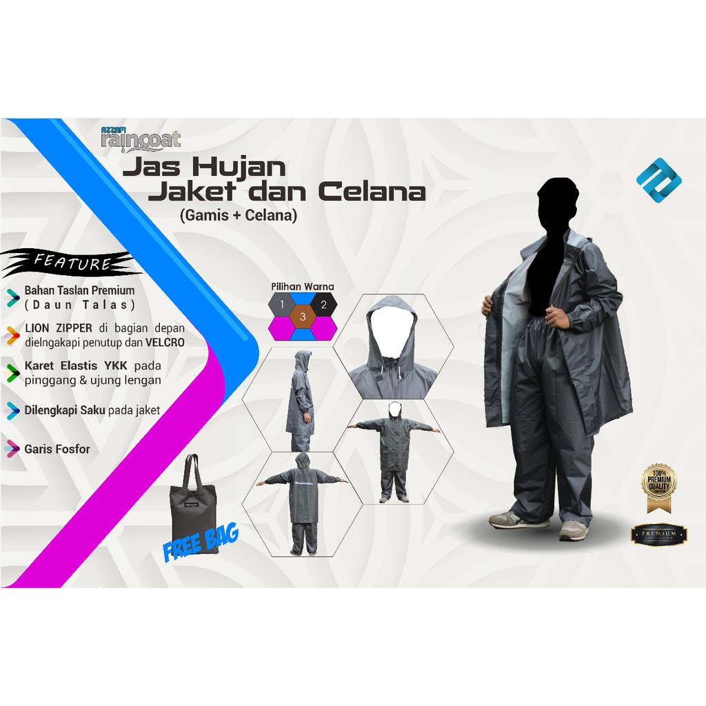 Jas Hujan / Mantol Jaket Bahan Taslan Premium