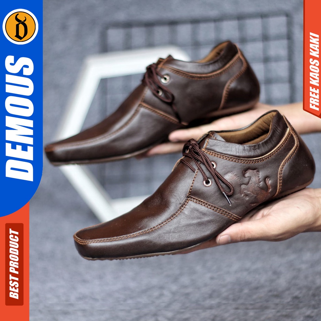 DEMOUS LETTO Sepatu Casual Formal Pantofel Kulit Asli Pria