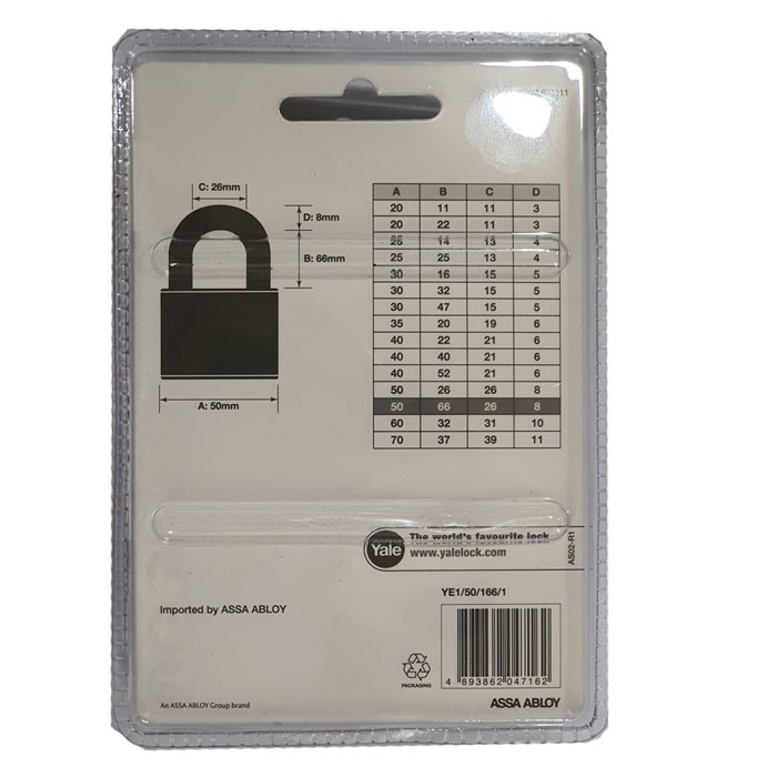 Yale YE1-50-166-1 Gembok Panjang 50mm Indoor Brass Long Padlock