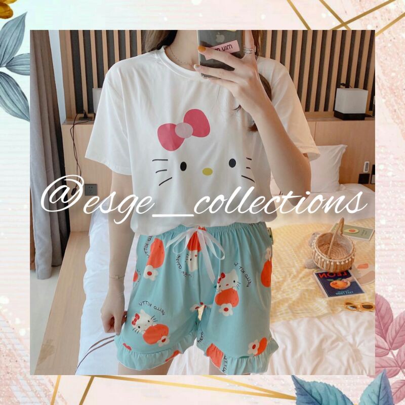 SET BAJU TIDUR SET KAOS ADEM KAOS SPANDEX PIYAMA TIDUR BAJU TIDUR WANITA LENGAN PENDEK CELANA SANTAI