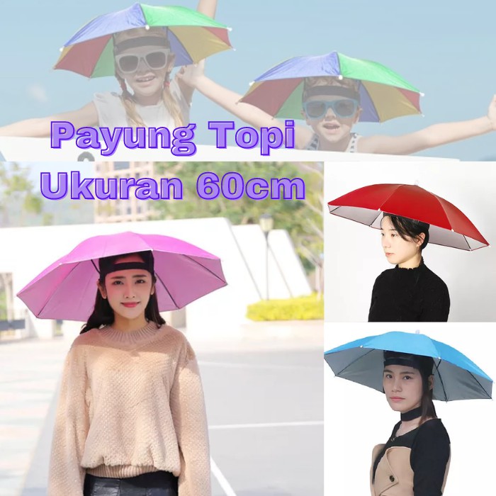 Payung Topi - Payung Kepala Payung Mancing Hiking Gunung - Payung Kepala Hat Umbrella Besar 60 cm