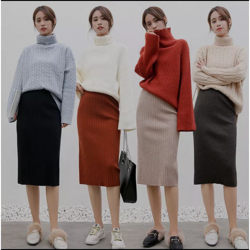 MIDI SKIRT RAJUT / ROK SPAN PENDEK / ROK WANITA KOREAN STYLE
