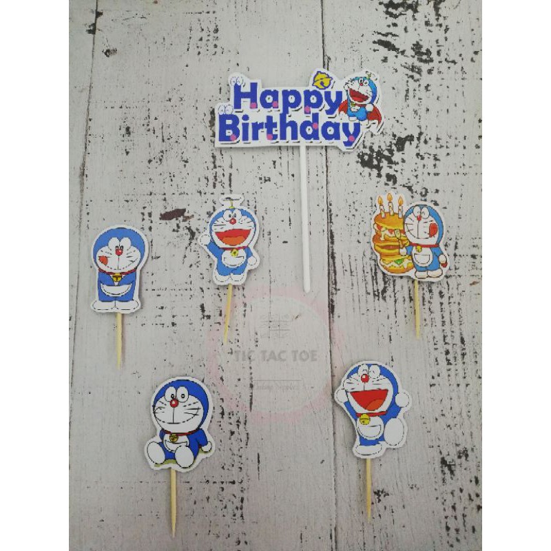 Topper/Hiasan Tusuk Ulang Tahun/Happy Birthday Doraemon