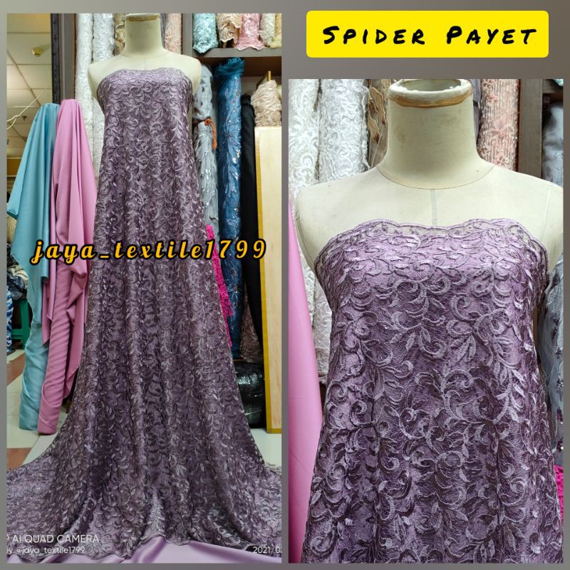 TILE TULLE AKAR SPIDER / Kain Brokat akar spider Payet / harga 0,5 meter