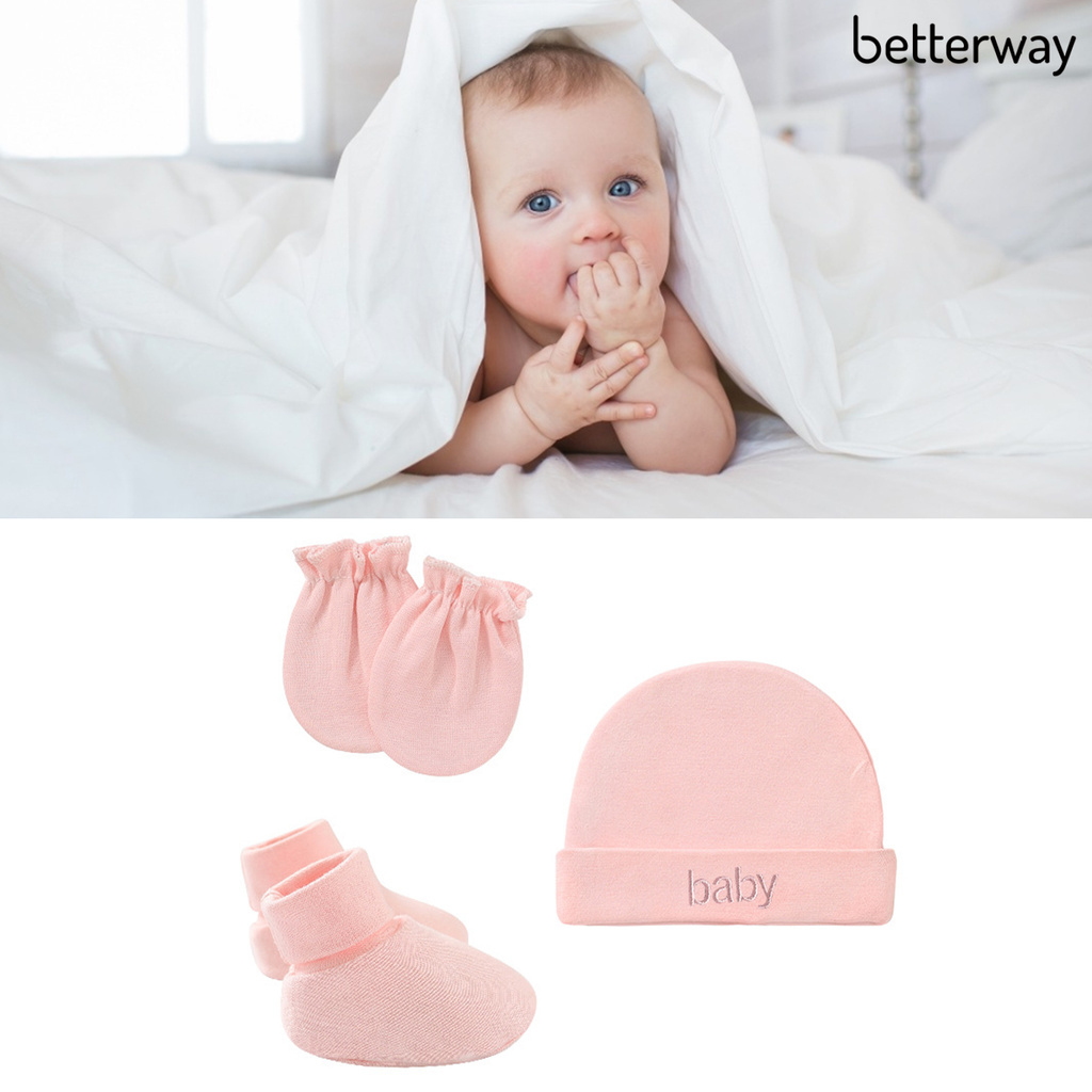 3in1 perlengkapan newborn set sarung tangan kaki topi katun newborn lembut