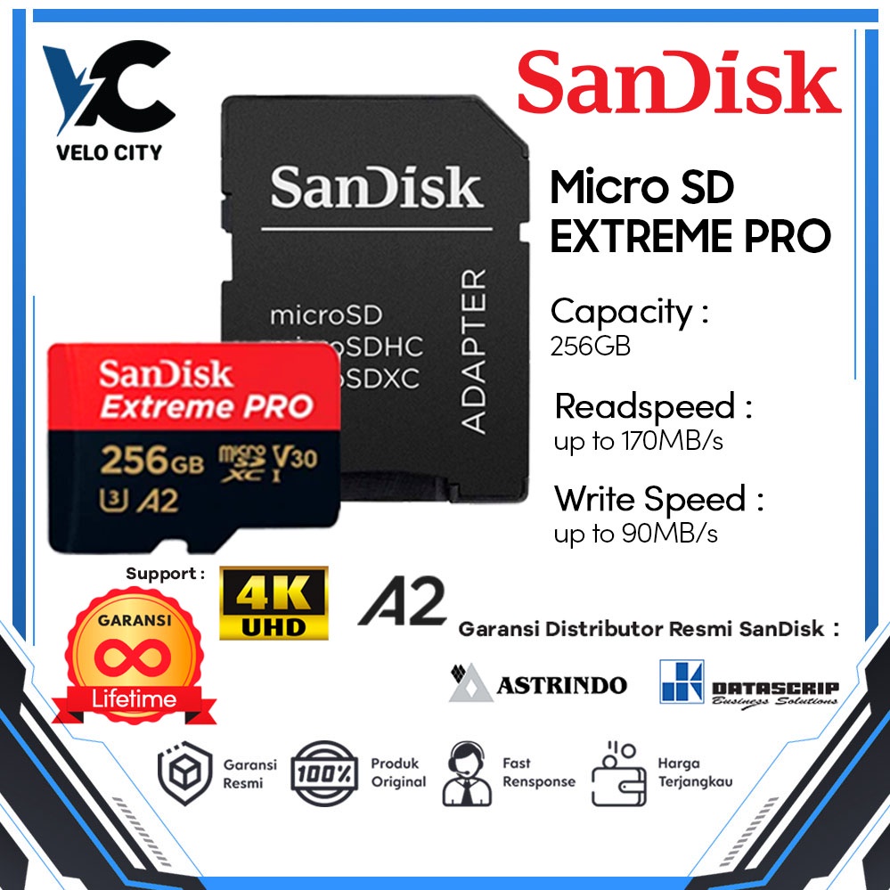 Memory Card Microsd 256gb 170Mbps Extreme Pro A2 Original Garansi Resmi Seumur Hidup