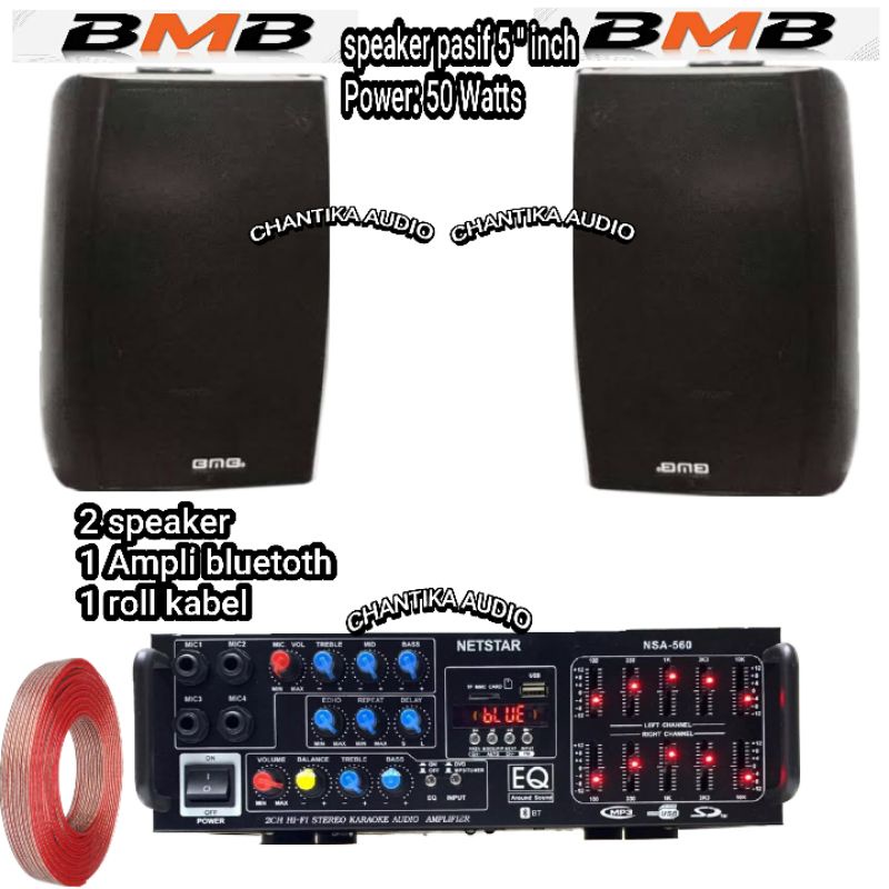 Paket  Speaker 5 inch Bmb Kg 511 dan Ampli Nestar 560 blietooth usb