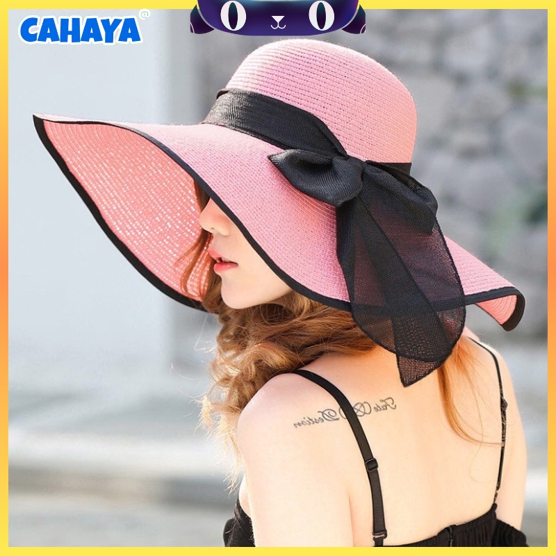 Topi Pantai Lebar Bahan Raffia Premium List Hitam / Topi Pantai Lebar / Topi Pantai lipat CAHAYA T92