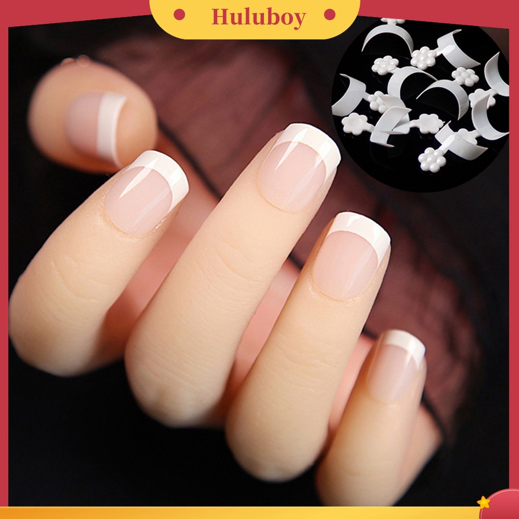 Huluboy Huluboy♡ 100pcs / Kotak Kuku Palsu Extension Bentuk Bulan Sabit Bahan ABS Warna Putih Untuk Manicure