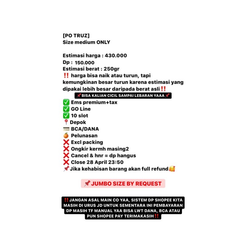 [SUDAH BISA CO DP DI SHOPEE YA] baca deskripsi DP PO TRUZ BY TREASURE