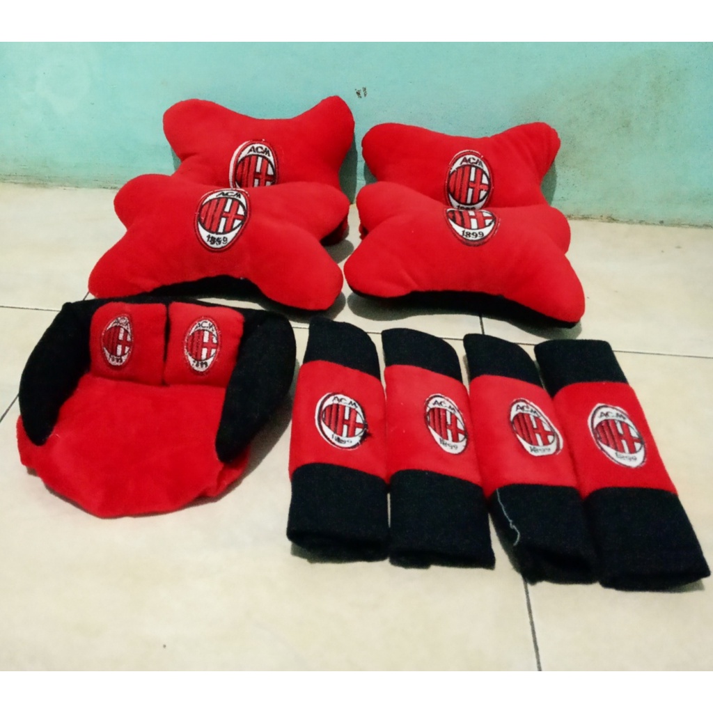 Bantal Mobil ACC MILANN Merah Bantal Isi 4 Sandaran Leher Kepala RED