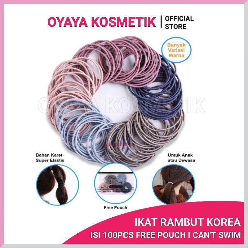 100Pcs Ikat Rambut Korea Free Puch I Cant Swin Gaya Korea Wanita Polos Karet Elastis Kunciran Dewasa Bisa juga Anak Anak Fashion Berlualitas OYAYA KOSMETIK PEKANBARU GROSIR ECER RIAU