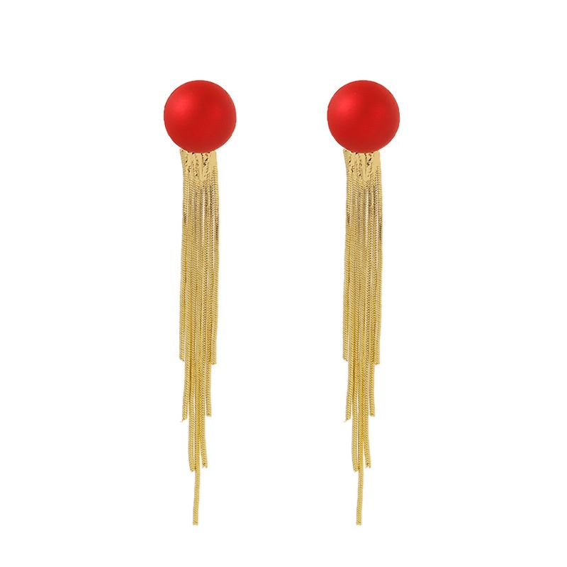 Sterling silver jarum merah Korea rumbai anting-anting wanita elegan panjang tipis mencari anting-an
