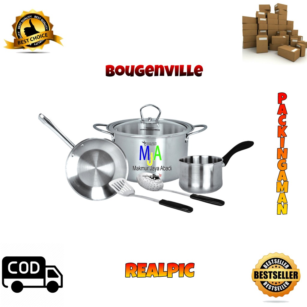 (BISA COD) PROMO Panci Set Golden Flying Fish Cookware Set Bougenville 6pcs STAINLESS STEEL Premium