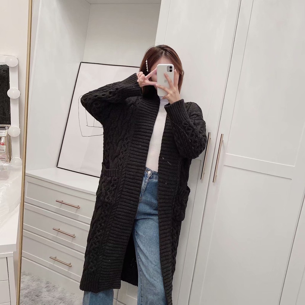 Cardigan Panjang Rajut Wanita Premium Long Cardigan Knit Korean Style Darkgray Knit