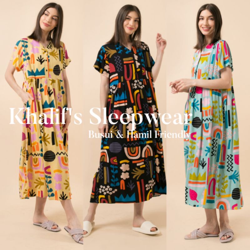 DASTER KHALIFS SLEEPWEAR EXCLUSIVE KHALIF'S ID HOMEWEAR HOMEDRESS RAYON VALENCIA SUPER PREMIUM BUSUI BAJU HAMIL FRIENDLY MIDI NYAMAN GEMES ADEM TERBARU-1