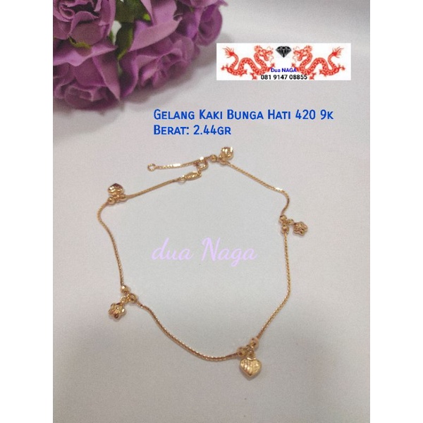 Gelang Kaki Emas Asli Motif Bunga Hati 420 9k (2.44gr)