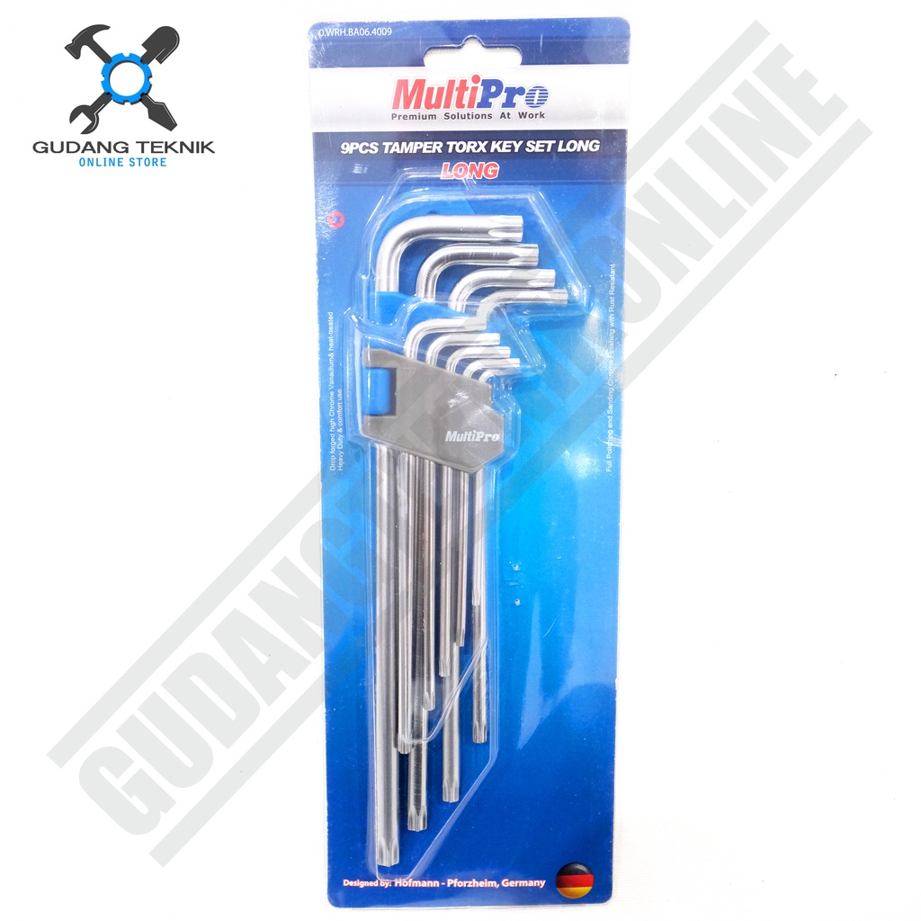 Kunci L Bintang Lubang Panjang Set 9pcs MULTIPRO BA064009 / Tamper Torx Key Set Long MULTRIPRO