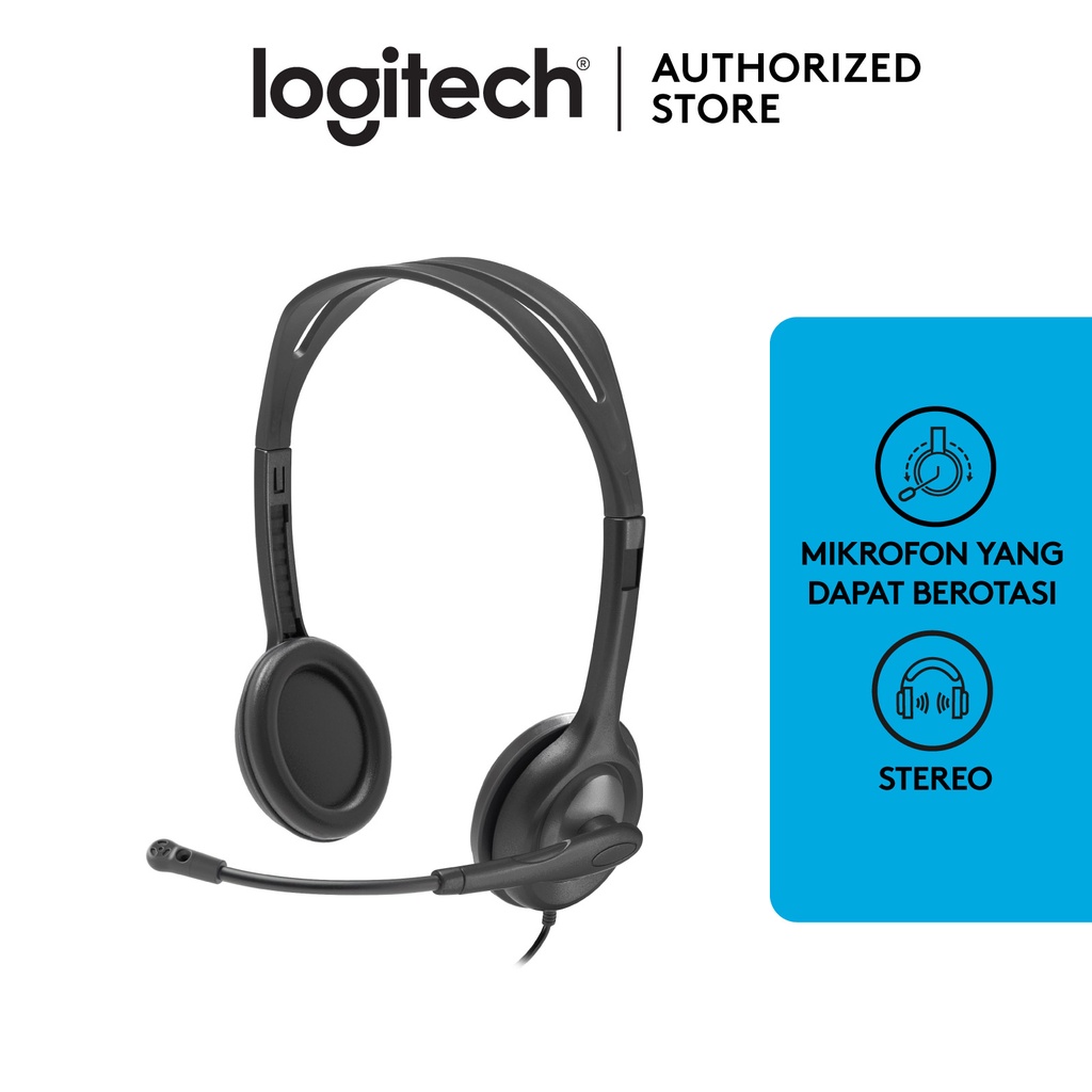 Logitech H111 Headset Stereo Dengan Headband Adjustable dan Single Jack 3.5mm