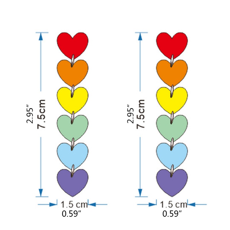 Siy Anting Tusuk Gantung Wanita Bahan Akrilik Desain Hati + Rumbai Panjang Warna Pelangi Untuk Hadiah