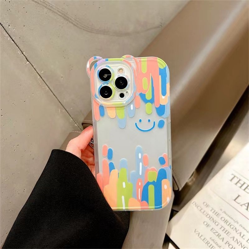 Soft Case TPU Transparan Motif Smiley Face Untuk iPhone 14 13 12 11 Pro Max X Xr Xs Max SE 8 7 6 6s Plus