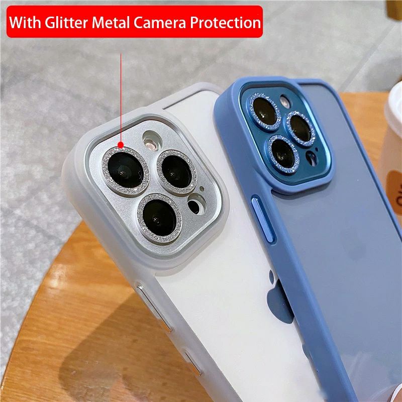 Fashion Case iPhone 13 14 Pro Max Clear Steel Hybrid Lens Camera Glitter