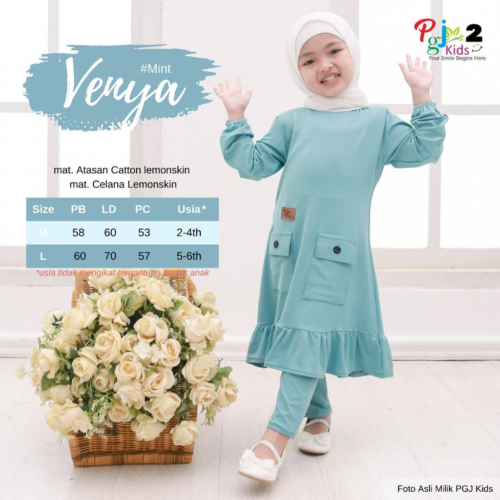 setelan anak perempuan 2-7 tahun mat lemon skin ori pgj | adena venya set-venya mint