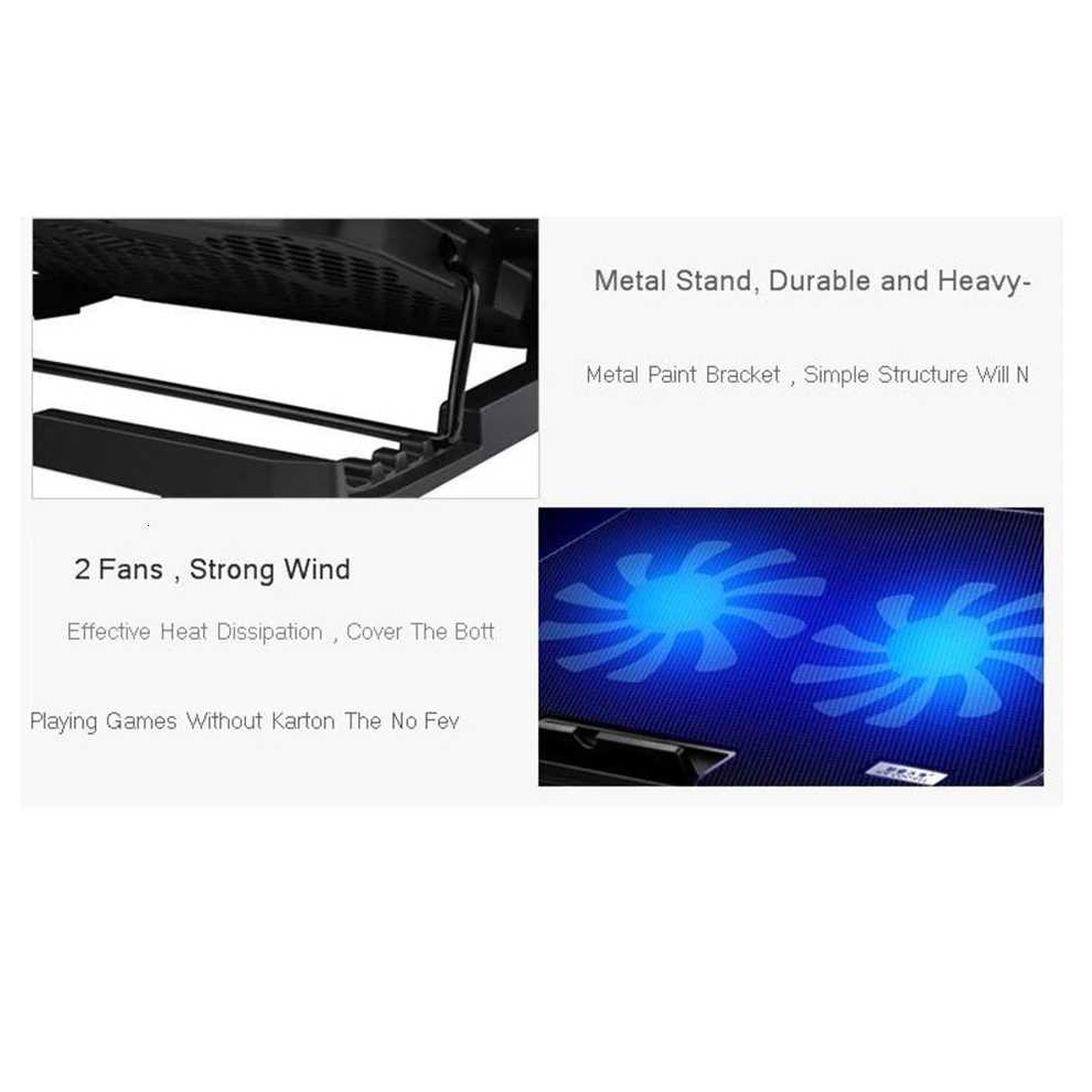 Cooling Pad Laptop Adjustable Stand 2 Kipas 140mm / Kipas Pendingin Cooler Cooling Pad Fan Laptop Notebook Stand Ac Gaming Game Asus Lenovo Acer Axioo Toshiba Portable Lipat Lampu Usb / Dudukan Alas Meja Kipas Angin Laptop Leptop Portable Murah Original