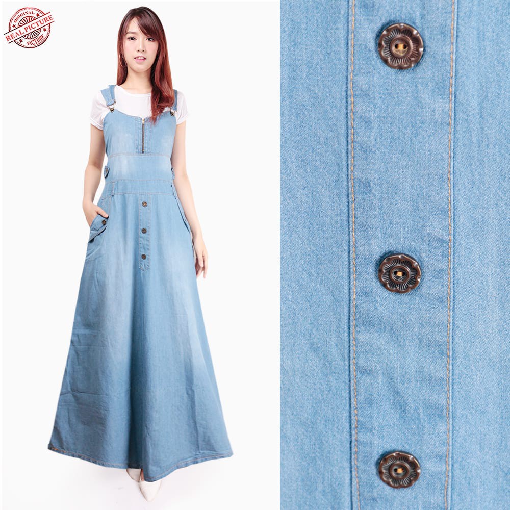 Overall Jumpsuit Alea Long Dress Jeans Casual Wanita All Size