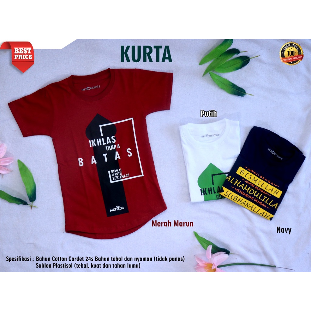 Kaos Kurta Anak Meteor / Kaos Dakwah / Baju Kurta Anak / Pakaian Kurta Anak