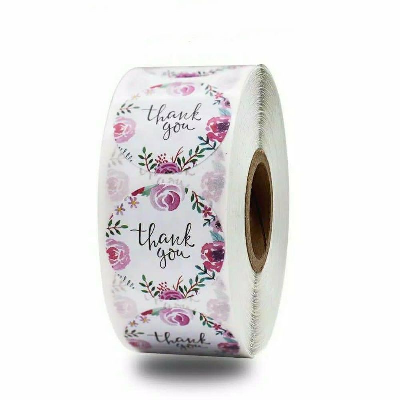 Stiker lebel motif bulat thank you / tempelan stiker tulisan thanks you isi 100 pcs-Pink