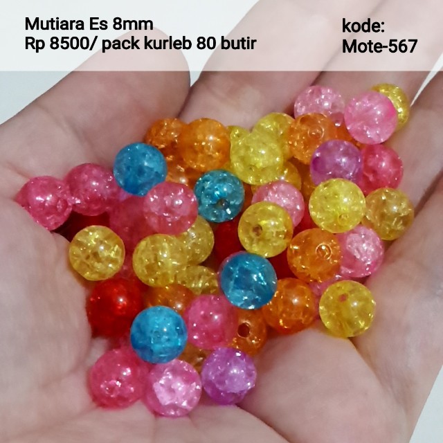 Mote Akrilic Manik-manik Retak Mutiara Es  8mm kurleb 89 butir