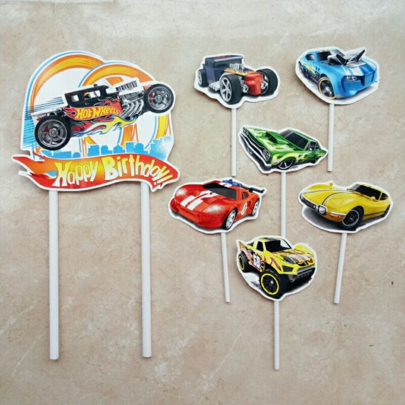 topper toper hiasan kue cake nasi tumpeng ulang tahun happy birthday karakter hotwheels hotwheel
