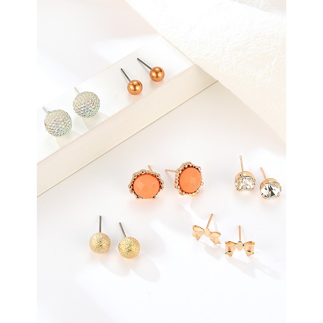 LRC Anting Tusuk Fashion Color Bow And Pearl Stud Earrings Set (30 Pairs) F70861