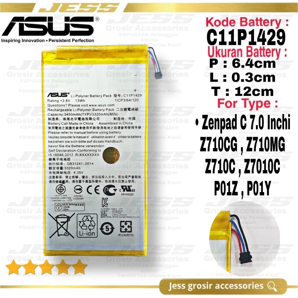 Baterai ASUS Zenpad C 7.0 Inchi - Z710CG - Z710MG - Z710C - P01Z -Z7010C Battery C11P1429 Original
