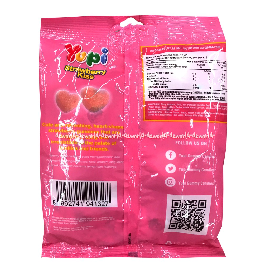 Yupi Strawberri Kiss 110gr Kembang Gula Lunak Jelly Permen Rasa Strawberi Yuppi Jeli Candy