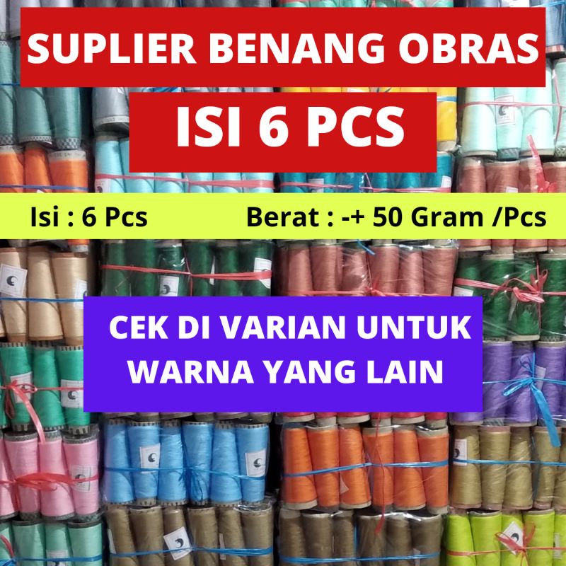 BENANG OBRAS POLYESTER ISI 6 PCS / BENANG OBRAS MURAH