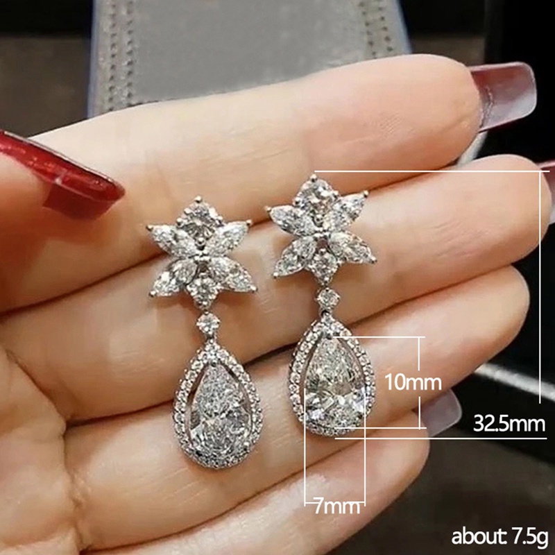 Anting Tusuk Gantung Wanita Hias Cubic Zirconia Gaya Mewahromantis Untuk Pestapernikahan