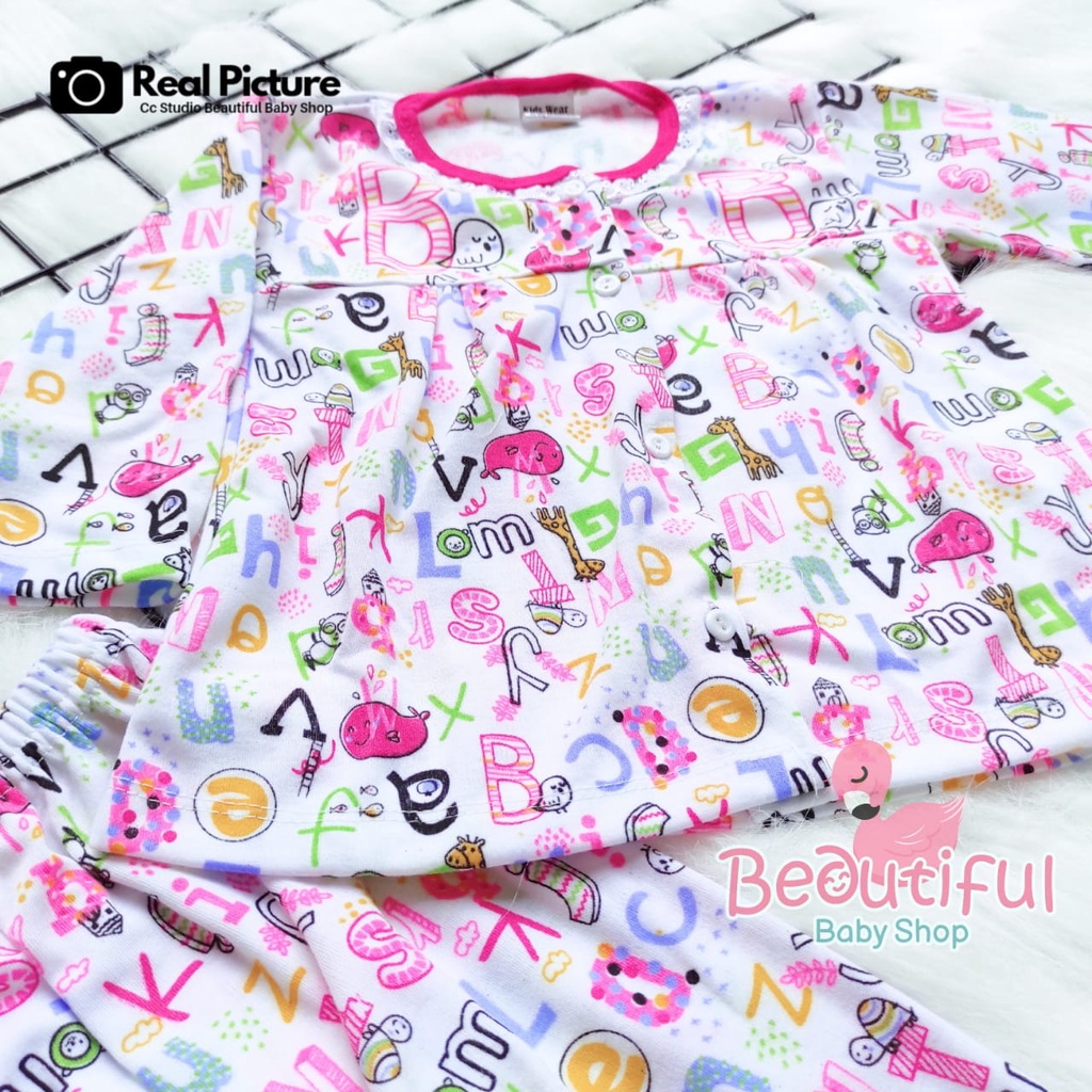 Baby.ou - Setelan Baju Bayi Perempuan Lengan Panjang Celana Panjang Motif Huruf / Setelan Piyama Bayi Perempuan / Baju Bayi Panjang Perempuan / Baju Tidur Bayi Merk Syifana