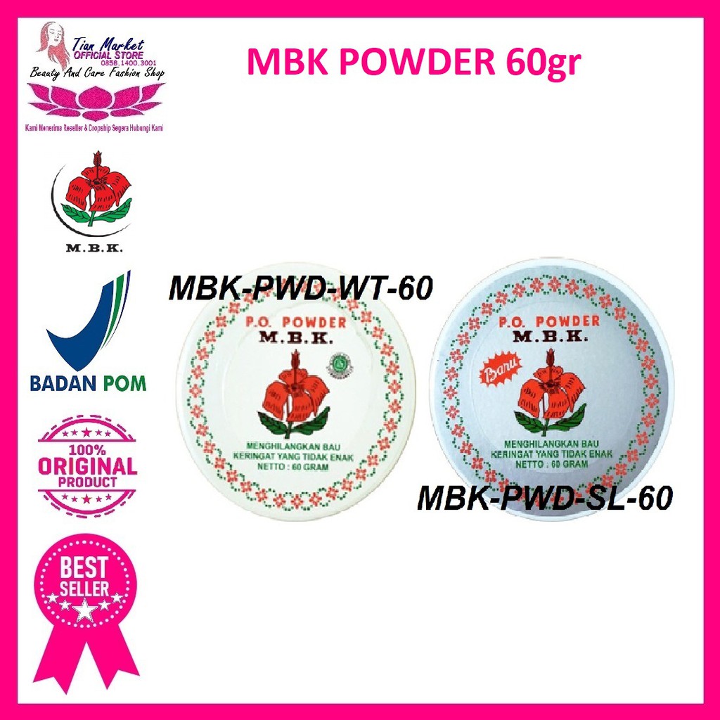 MBK Powder Bedak Penghilang Bau Ketiak Biang Keringat Deodoran Original 60gr Bpom