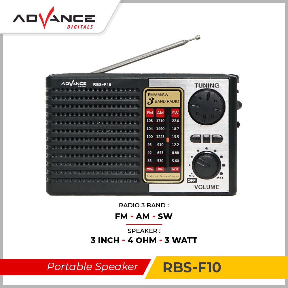 Advance Digitals RBS-F10 Speaker Bluetooth Desain Retro Panel Surya Charger Stero Bass