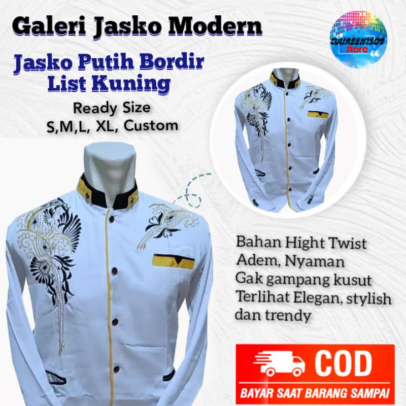 Jasko Putih Bordir | Jas koko dewasa | Baju Koko putih dewasa | Koko pria | Baju Koko Putih Bordir