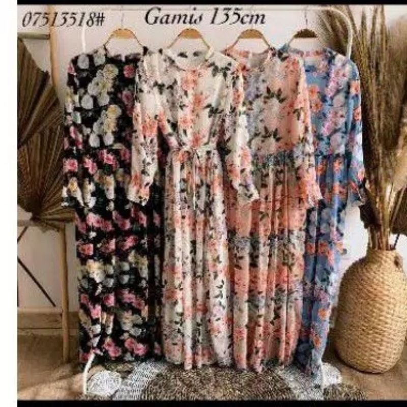 Gamis Ceruty Import motif bunga
